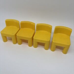 Little Tikes Dollhouse Furniture Chairs Kitchen Yellow Chair Set of 4 Vintage‎